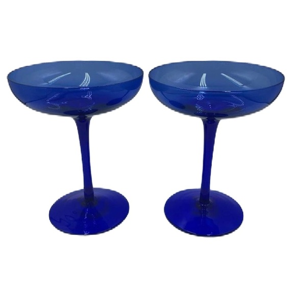 Z Gallerie Set of 2 Cobalt Blue Glass Margarita Glasses Drinkware Barware - Picture 1 of 11